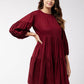 InWeave Women's Barn Red Flared Short Dress - Swadesiicart