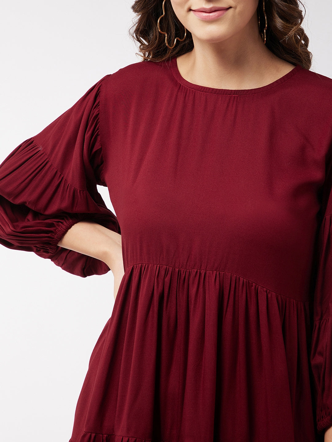InWeave Women's Barn Red Flared Short Dress - Swadesiicart