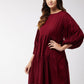 InWeave Women's Barn Red Flared Short Dress - Swadesiicart
