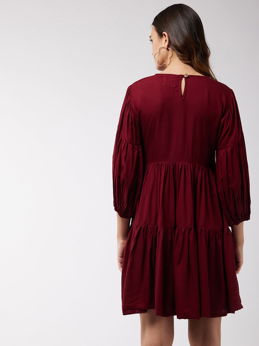 InWeave Women's Barn Red Flared Short Dress - Swadesiicart