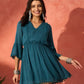InWeave Teal Lurex Dress With Lace - Swadesiicart