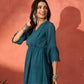 InWeave Teal Lurex Dress With Lace - Swadesiicart
