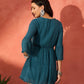 InWeave Teal Lurex Dress With Lace - Swadesiicart
