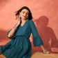 InWeave Teal Lurex Dress With Lace - Swadesiicart