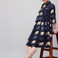 InWeave Women's Blue Elephant Print Flared Dress - Swadesiicart