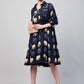InWeave Women's Blue Elephant Print Flared Dress - Swadesiicart