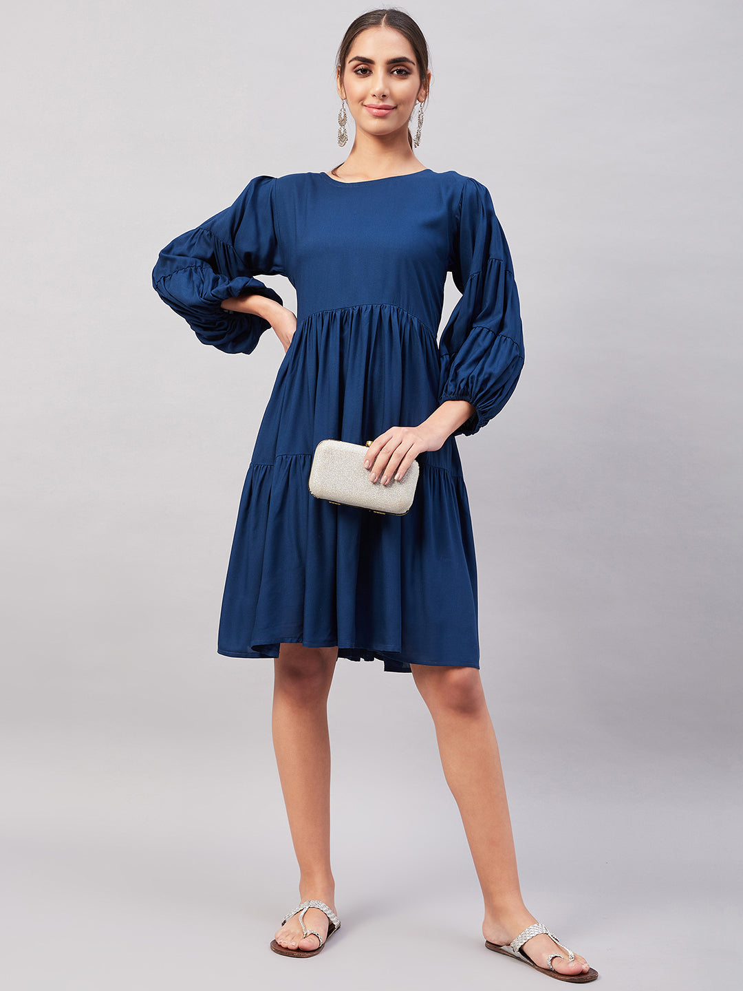 InWeave Teal Blue Flared Dress - Swadesiicart