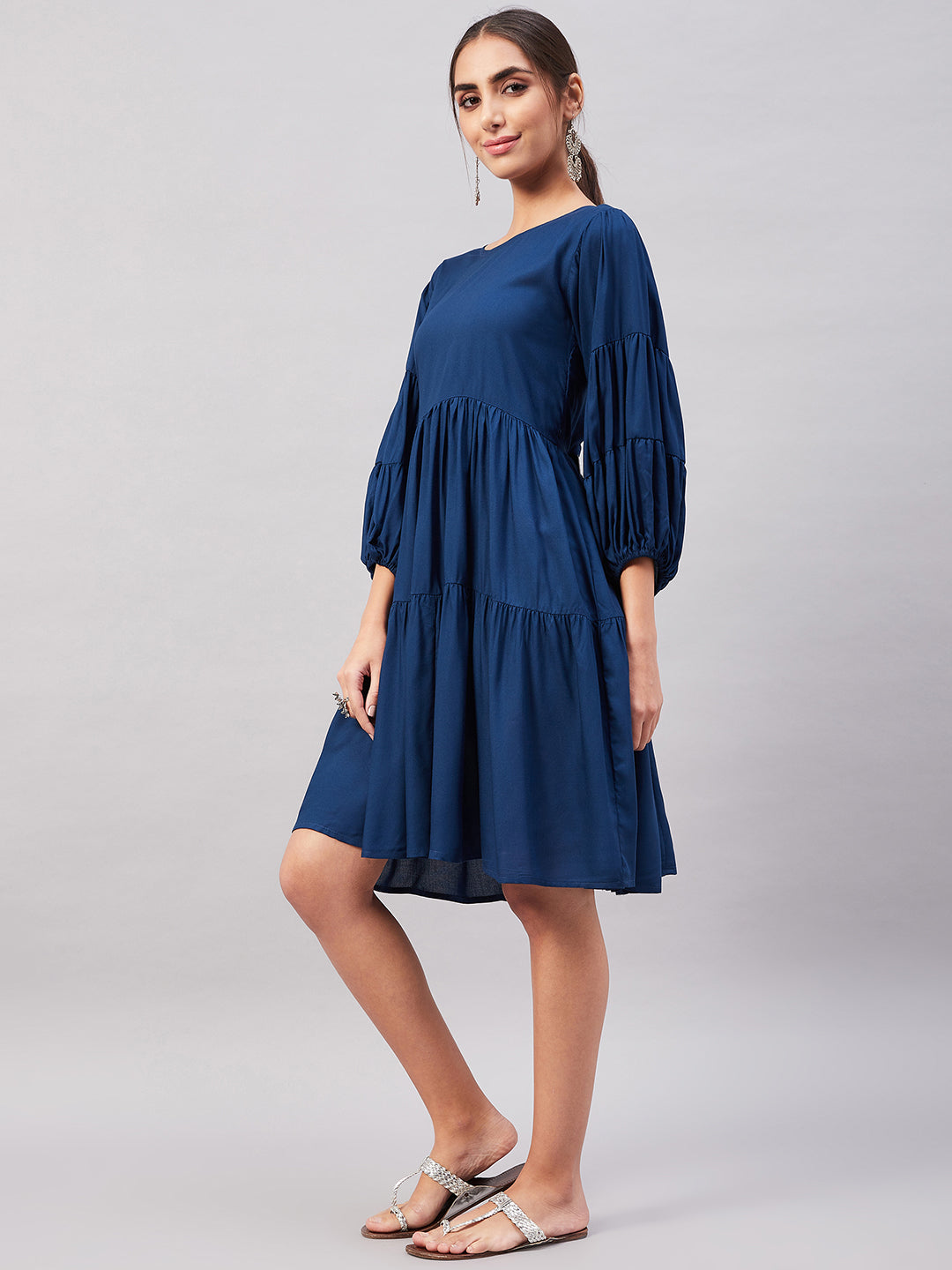 InWeave Teal Blue Flared Dress - Swadesiicart