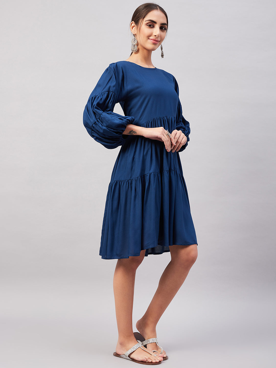 InWeave Teal Blue Flared Dress - Swadesiicart