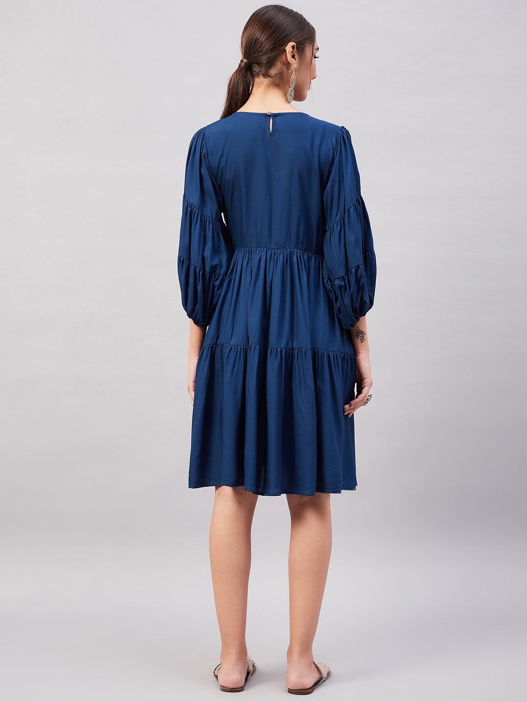 InWeave Teal Blue Flared Dress - Swadesiicart