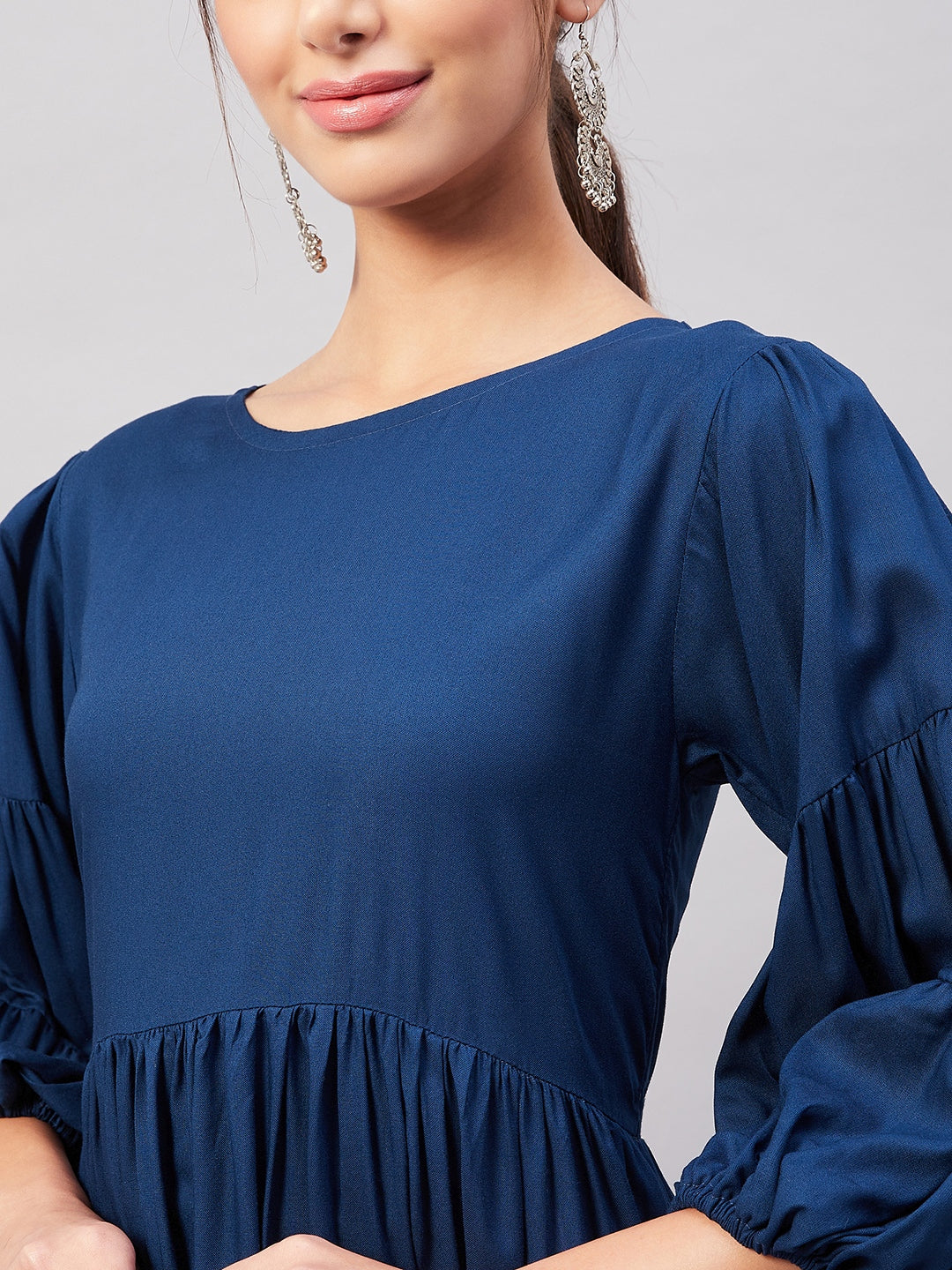 InWeave Teal Blue Flared Dress - Swadesiicart