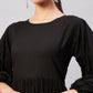 InWeave Solid Black Flared Dress - Swadesiicart