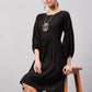 InWeave Solid Black Flared Dress - Swadesiicart