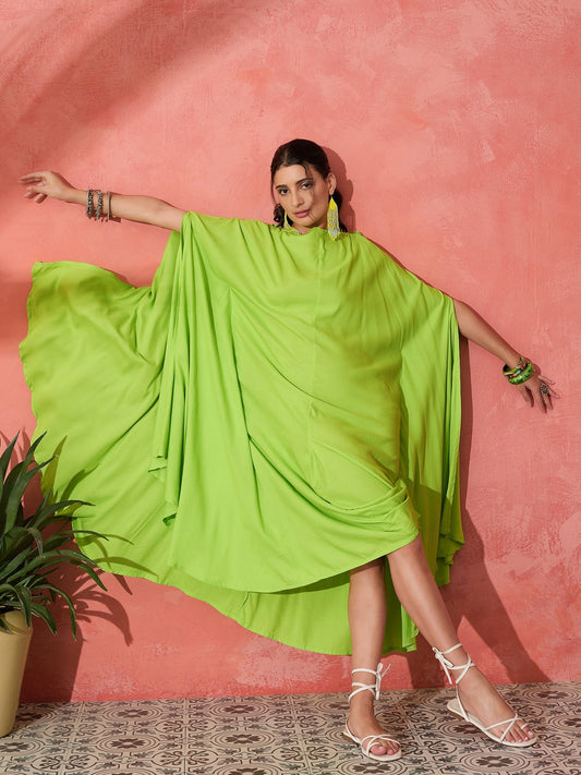 InWeave Lime Green Rayon Cowel Style Kaftan - Swadesiicart