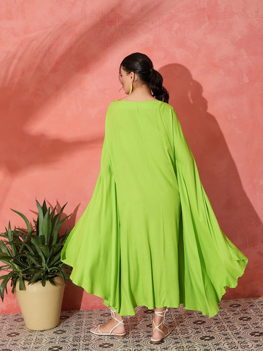 InWeave Lime Green Rayon Cowel Style Kaftan - Swadesiicart