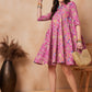 InWeave Dull Pink Floral Printed Flared Dress - Swadesiicart