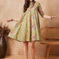 InWeave Light Lime Green Floral Printed Flared Dress - Swadesiicart