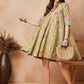 InWeave Light Lime Green Floral Printed Flared Dress - Swadesiicart