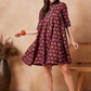 InWeave Burgundy Floral Boota Print Flared Dress - Swadesiicart