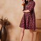 InWeave Burgundy Floral Boota Print Flared Dress - Swadesiicart