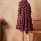 InWeave Burgundy Floral Boota Print Flared Dress - Swadesiicart