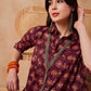 InWeave Burgundy Floral Boota Print Flared Dress - Swadesiicart
