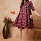InWeave Burgundy Floral Boota Print Flared Dress - Swadesiicart