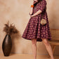 InWeave Burgundy Floral Boota Print Flared Dress - Swadesiicart