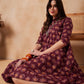 InWeave Burgundy Floral Boota Print Flared Dress - Swadesiicart