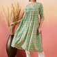 InWeave Cool Green Kantha Print Angrakha V Neck Lace Dress - Swadesiicart