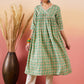 InWeave Cool Green Kantha Print Angrakha V Neck Lace Dress - Swadesiicart