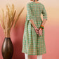 InWeave Cool Green Kantha Print Angrakha V Neck Lace Dress - Swadesiicart