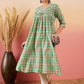 InWeave Cool Green Kantha Print Angrakha V Neck Lace Dress - Swadesiicart