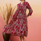 InWeave Maroon Beige Blue Print Deep V Neck Flared Dress - Swadesiicart