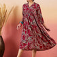 InWeave Maroon Beige Blue Print Deep V Neck Flared Dress - Swadesiicart