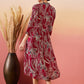 InWeave Maroon Beige Blue Print Deep V Neck Flared Dress - Swadesiicart