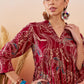 InWeave Maroon Beige Blue Print Deep V Neck Flared Dress - Swadesiicart