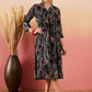 InWeave Black Beige Red Print Deep V Neck Flared Dress - Swadesiicart