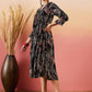 InWeave Black Beige Red Print Deep V Neck Flared Dress - Swadesiicart