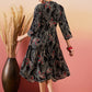 InWeave Black Beige Red Print Deep V Neck Flared Dress - Swadesiicart