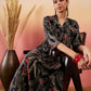 InWeave Black Beige Red Print Deep V Neck Flared Dress - Swadesiicart