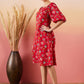InWeave Red Bishop Sleeve Dress - Swadesiicart
