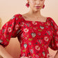 InWeave Red Bishop Sleeve Dress - Swadesiicart