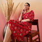InWeave Red Bishop Sleeve Dress - Swadesiicart