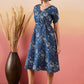 InWeave Indigo Floral Print Angrakha V Neck Belted A Line Dress - Swadesiicart