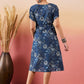 InWeave Indigo Floral Print Angrakha V Neck Belted A Line Dress - Swadesiicart