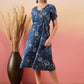 InWeave Indigo Floral Print Angrakha V Neck Belted A Line Dress - Swadesiicart