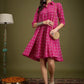InWeave Fuchsia Ikkat Kantha Collar Flared Dress - Swadesiicart