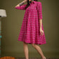 InWeave Fuchsia Ikkat Kantha Collar Flared Dress - Swadesiicart