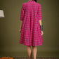 InWeave Fuchsia Ikkat Kantha Collar Flared Dress - Swadesiicart
